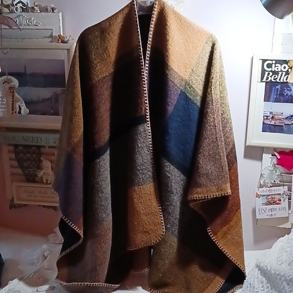 Poncho/Cape Multi Color Plaid Design. One Size